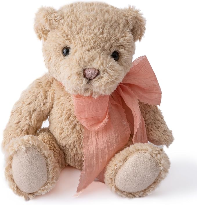 Plush Teddy Bear 7.5” Stuffed Animal Toy with Pink Bow, Plush Toys Soft Cuddly Fluffy Companion, Stuffed Bear Adorable Plushie Toys Ideal Gift for Girls, Boys
