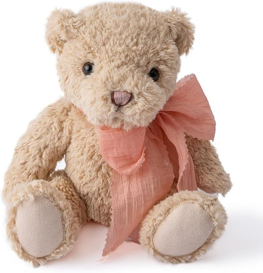 Plush Teddy Bear 7.5” Stuffed Animal Toy with Pink Bow, Plush Toys Soft Cuddly Fluffy Companion, Stuffed Bear Adorable Plushie Toys Ideal Gift for Girls, Boys