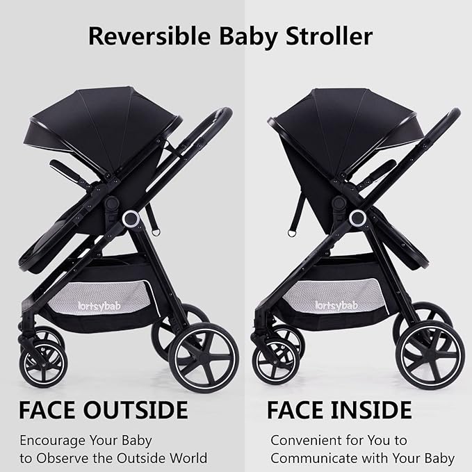 2-in-1 Baby Stroller - Folding Infant Newborn Pram Stroller with Reversible Seat - Toddler Strollers for 0-36 Months Old Babies