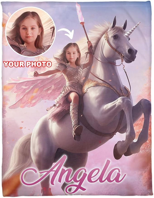 Zocoshi Personalized Princess Blanket - Kids Unicorn Design, Custom Photo Gift with Monogram, Cozy Keepsake for Baby Girl, Soft Plush Throw, Perfect Birthday Baby Shower Present