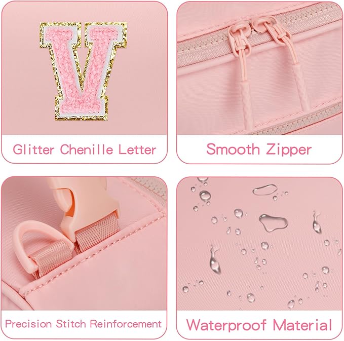 Initial Insulated Lunch Bag for Girls Kids, Back to School Gift, Reusable Leak-proof Lunch Box with Adjustable Strap for School Daycare Travel Picnic (Pink,V)