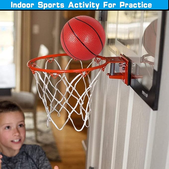 Mini Basketball Hoop Set for Kids Adults, Indoor Play Wall Mount Basketball Hoop for Door with 4 Small Replacement Toddler Basketballs, ABS Backboard Metal Rim Goal Sport Gifts for Pool Game Fun