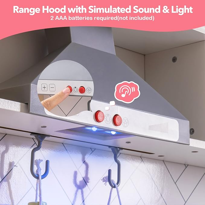 ROBUD Kids Kitchen Playset, Montessori Wooden Play Kitchen, Realistic Pretend Play Kitchen for Kids Girls Boys, Toy Kitchen Set for Toddlers