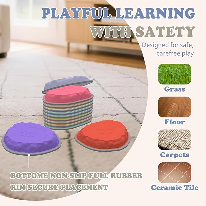 Stepping Stones for Kids, 12 PCS Balance Stepping Stones for Toddlers, Non-Slip Obstacle Course Sensory Toys Indoor Outdoor, Balance River Toys for Birthday, Children's Day and Christmas Gift