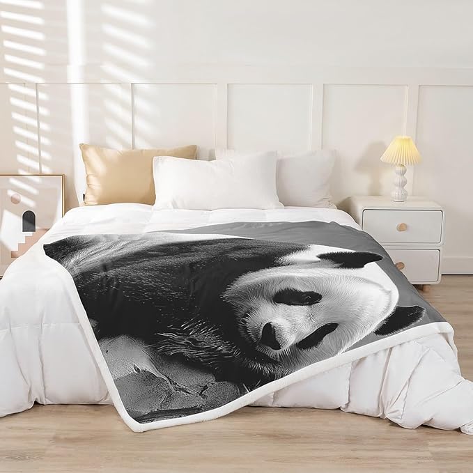 Sleeping Panda Sherpa Fleece Throw Blanket - Cute Animal Pattern, Ultra Soft, Giant Panda, Baby 30x40 Inch