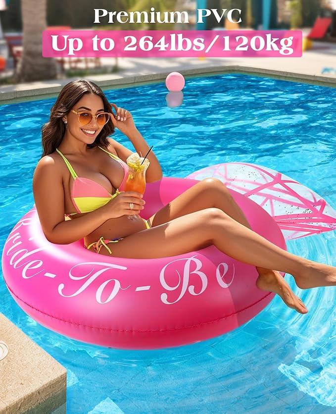 HeySplash Pool Floats, Inflatable Diamond Ring Pool Float, Large Engagement Ring Floatie for Bachelorette Party, Swim Tube River Lake Wedding Bride Stagette Decor Fun Toy Raft for Adults, Magenta