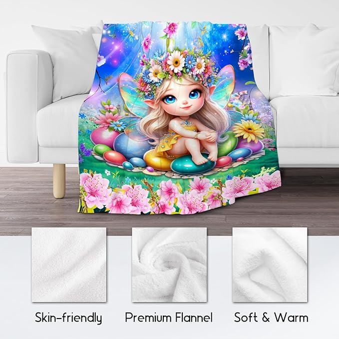 Toddler Blanket, Girls Blanket with Fairy Print, Kids Throw Gifts, Soft Fleece Throw for Decoration, 50"x60"