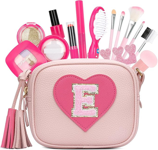 CBEE Kids Pretend Makeup Kit for Girls Non Toxic Make Up Toys Toddler Purse Personalized Gifts for 3 4 5 6 7 8 Year Old Girls (E)