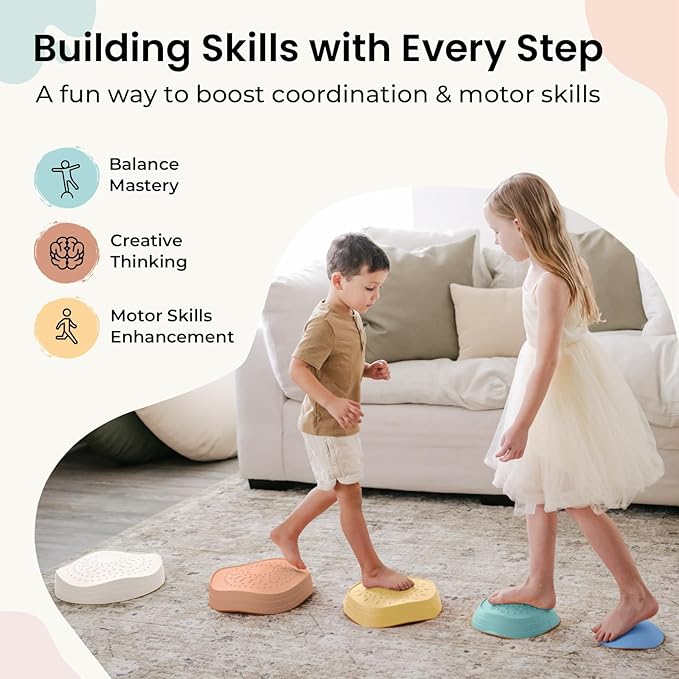 Tiny Land Stepping Stones for Kids, 5pcs Non-Slip Toddler Stepping Stones, Sensory Stepping Stones for Promoting Toddler's Balance & Coordination Skills, Stepping Stones for Toddlers 3-5