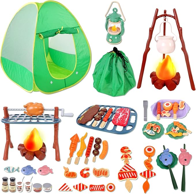 Kids Camping Set with Play Tent,Campfire,Lantern,Indoor Outdoor Camping Set with Pop up Play Tent,Camping Toys Play Set for Kids 3 4 5 Year Old,Toddler Toys
