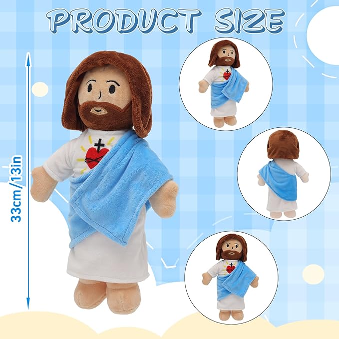 13" Jesus Plush Toy Heart of Jesus Plushie Savior Stuffed Doll for Church Sunday School Religious Easter Gift for Children Kids