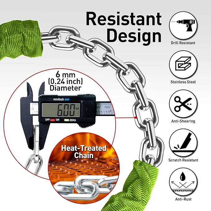 Bike Chain Lock Security 5 Digit Resettable Combination, 51.2 inches Heavy Duty Anti Theft Lock Chain for Bicycle, Motocycle, Scooter, Gate, Fence (Green, 4.2ft)