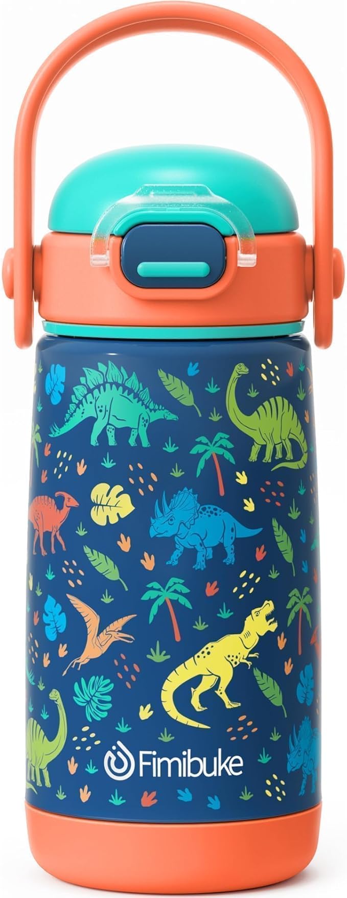 Fimibuke Kids Insulated Water Bottle with Straw Lid & Handle - 14oz BPA FREE 18/8 Stainless Steel Metal Tumbler Leak Proof Double Wall Vacuum Kids Cup Toddler Water Bottle for School Boys Girls