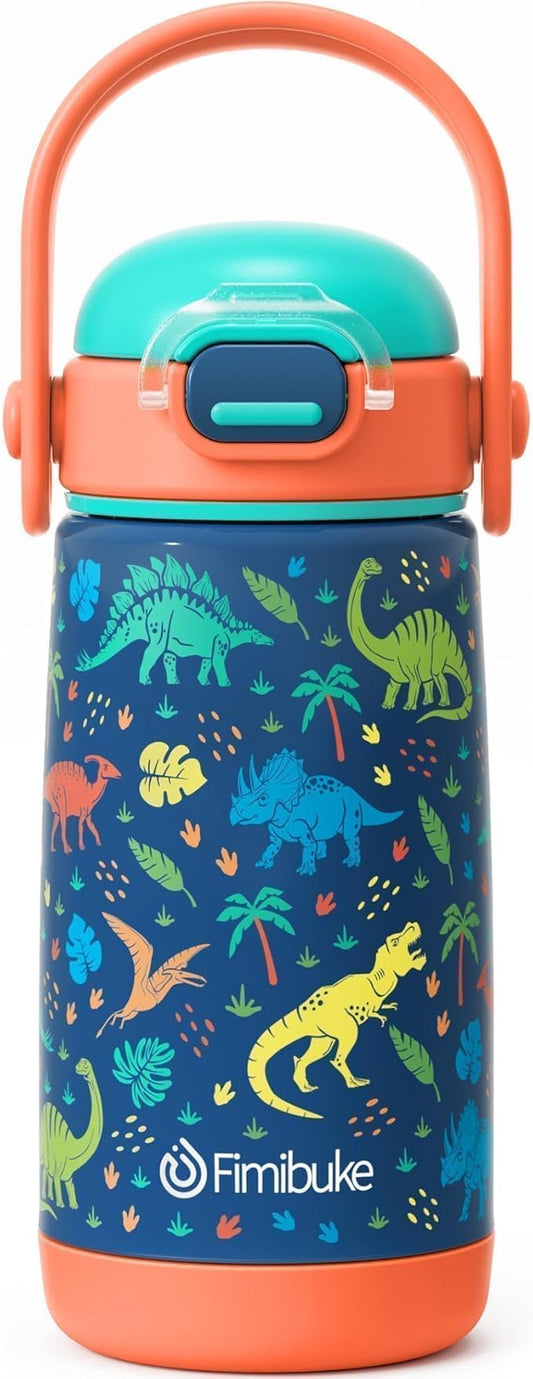 Fimibuke Kids Insulated Water Bottle with Straw Lid & Handle - 14oz BPA FREE 18/8 Stainless Steel Metal Tumbler Leak Proof Double Wall Vacuum Kids Cup Toddler Water Bottle for School Boys Girls