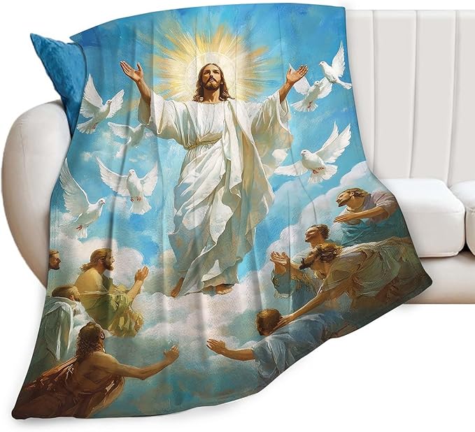 Jesus Blanket Christian Faith Religious Bible Verse Inspirational Scripture Throw Catholic Spiritual Gifts for Adults Women Men Kids Girls Boys Plush Fuzzy Fleece Blanket Decor 40''X50''