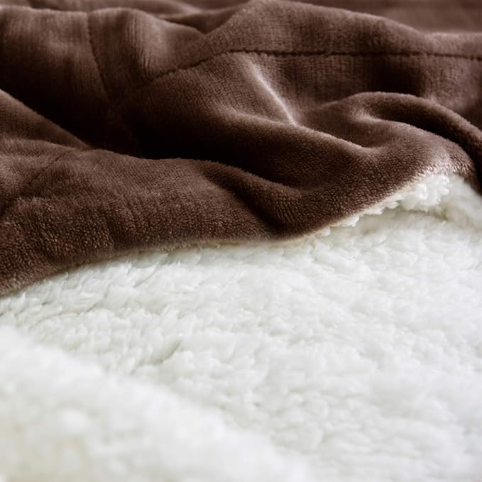 NANPIPER Sherpa Blanket Twin Thick Warm Fuzzy Flannel Fleece/Wool Like Reversible Velvet Plush Blanket (Brown Twin Size 60"x80")