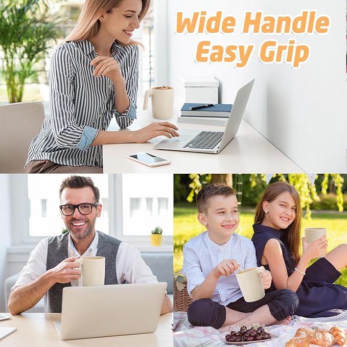 Coffee Mugs Set of 6, Wheat Straw Cups 16 oz, Resuable Plastic Mugs With Handle, Unbreakable Kids Mugs, Dishwasher and Microwave safe Coffee Cups for Tea, Camping & Kitchen (Beige)