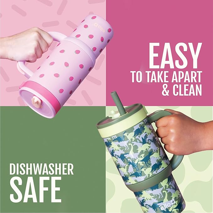 Ello Oasis 14oz Stainless Steel Toddler Tumbler with Handle & Retracting Straw, 100% Leakproof, Double-Wall Vacuum Insulated, Kids Water Bottle for School, BPA Free, Dishwasher Safe, Unicorns