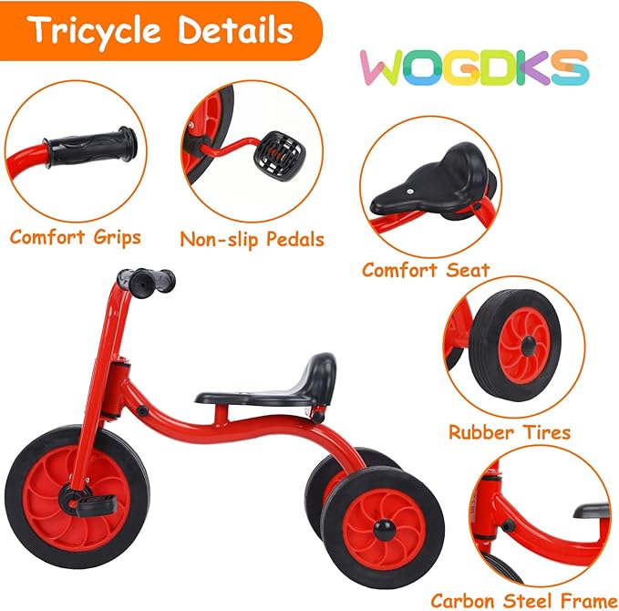 Kids Tricycle for Rider Ages 2+, Preschool Kids Trike Bike, Big Wheel Tricycle with Inflation-Free Rubber Wheels, Gift and Toy for Boys and Girls