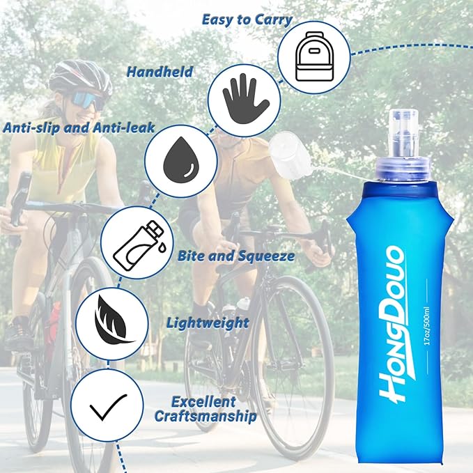 2 Packs Soft Flask, 17oz/500ml TPU Collapsible Soft Water Bottle for Hydration Pack, Running Vest, BPA-Free Folding Water Bottles for Hiking Cycling Climbing Running Outdoor Sports