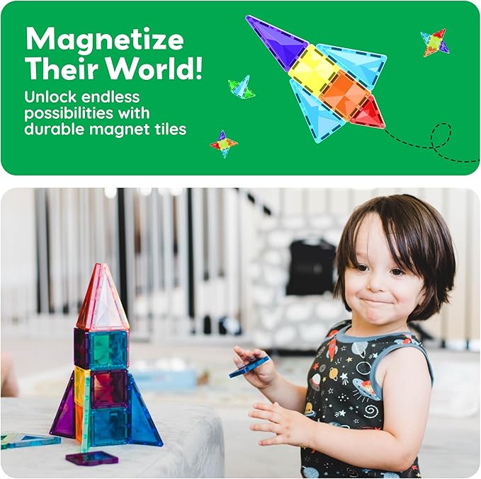 PicassoTiles 80pc Mini Travel Size Magnetic Tiles Building Blocks Construction Build STEM Learning On The Go Vacation Toy Set Birthday Gifting Classroom Magnet Tile Kit Educational Ages 3 and up PTM80