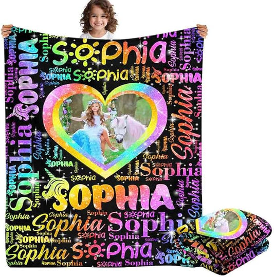 Custom Girl Blanket with Name Personalized Cute Pink Princess Blanket for Newborn Customized Soft Flannel Throw Blanket Memorial Gift for Toddler on Birthday Baby Shower Christmas (Name-3)