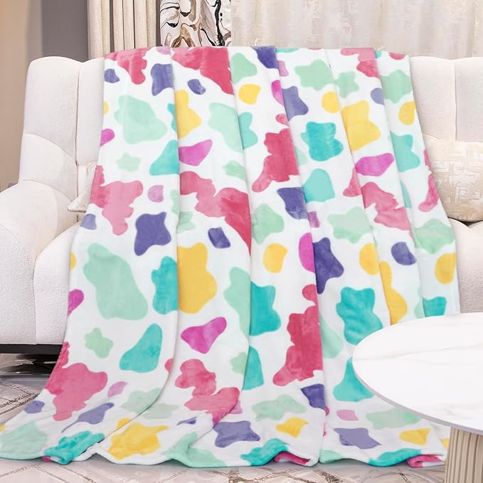 GEULAY Colorful Throw Blanket 50x60 - Cozy Multi Color Fleece Blanket for Bed, Couch, Sofa, Bedroom, Home Decor - Rainbow Gifts for Teens & Kids Birthday Christmas