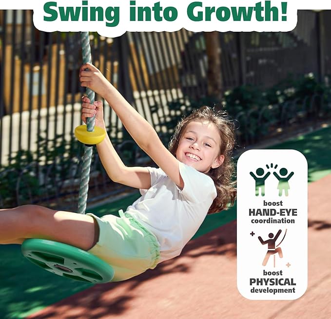 ZNCMRR Tree Swings for Kids Outdoor Rope Swing for Tree Climbing Rope for Kids Disc Swing for Kid Outdoor Swing Set Accessories Playground Accessories Swings for Swing Set(Candy Green)