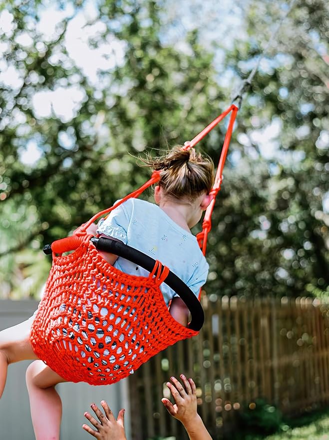 Swing Seat for Kids Heavy Duty Rope Play Secure Children Swing Set,Perfect for Indoor,Outdoor,Playground,Home,Tree,with Snap Hooks and Swing Straps,440 lbs Capacity,Red