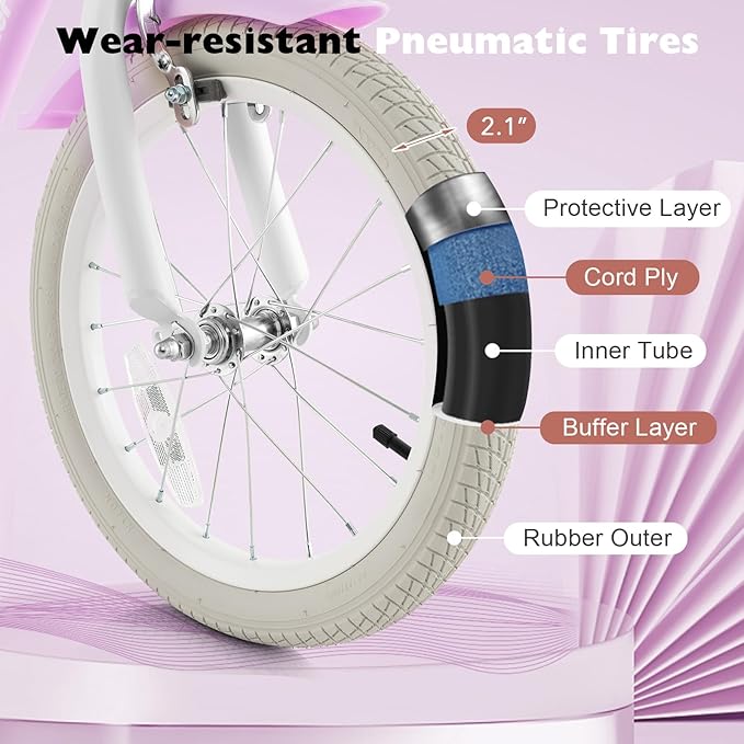 BABY JOY Kids Bike, 12 14 16 18 20 Inch Boys Girls Bike w/Adjustable Seat, Removable Basket, Handbrake & Coaster Brake, Training Wheels or Kickstand, Kids Bicycle with Multi-Color