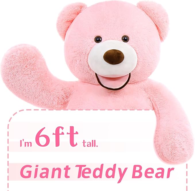 MaoGoLan Giant Pink Teddy - 6ft Stuffed Animal, Smiling Face, Large Plush - Life Size Gift for Valentines Day, Anniversary, Birthday