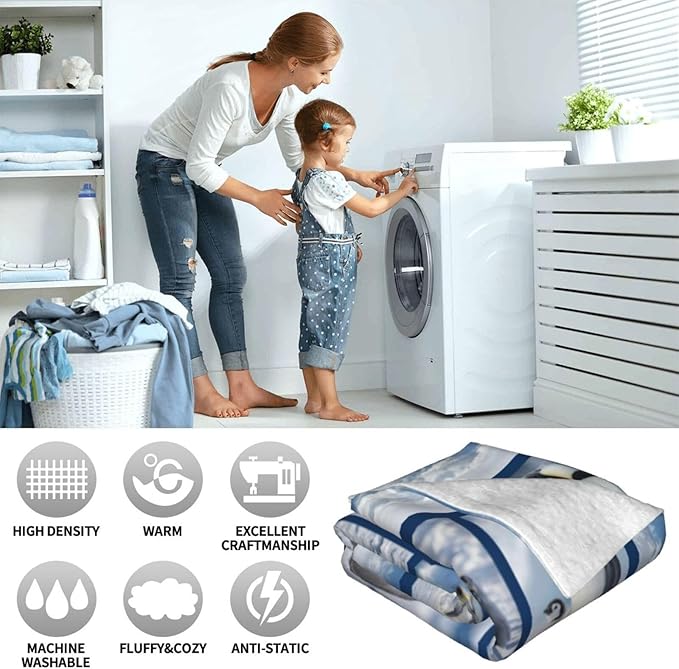 Penguin Blanket for Kids, Cute Penguin Throw Fleece Blanket Gifts for Boys Girls, Warm Cozy Soft Flannel Stuff for Bed Sofa Couch 50" x 40"