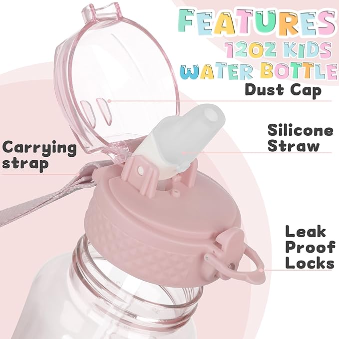 OLDLEY 12oz Kids Water Bottle for School - Motivational With Silicone Straw, Leak-Proof Tritan BPA-Free, Reusable for Girls Boys, Cerulean