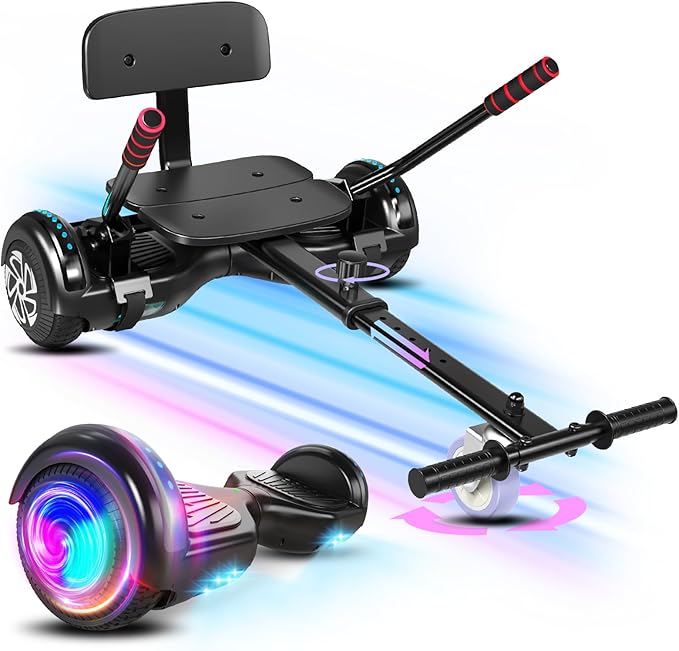 Scooter with Seat Attachment for Kids Adults, 6.5'' 8.5''Balancing Scooter with Bluetooth Speakers & Colorful LED Light with Kart