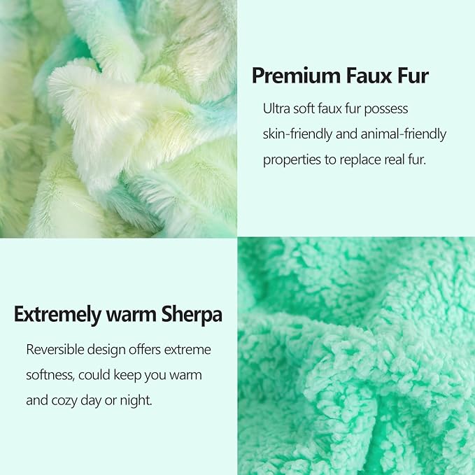 NEWCOSPLAY Super Soft Faux Fur Throw Blanket for Couch Multi Green Sherpa Fuzzy Plush Warm Blanket for Sofa Bed (Multi Green, Throw(50"x60"))