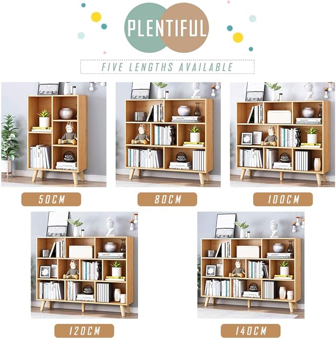 IOTXY Wooden Open Shelf Bookcase - 3-Tier Floor Standing Display Cabinet Rack with Legs, 5 Cubes Bookshelf, Pear Yellow