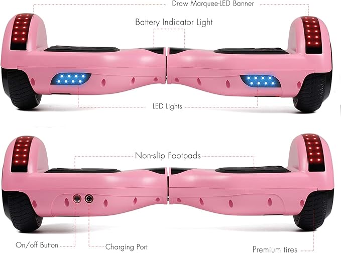 LIEAGLE Hoverboard, 6.5" Self Balancing Scooter Hover Board with Bluetooth Wheels LED Lights for Kids Adults