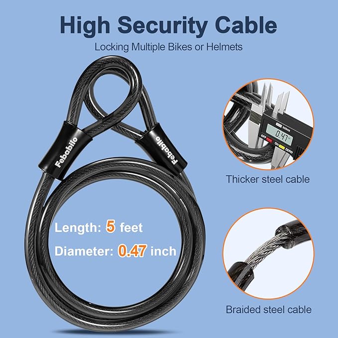 Bike Locks Heavy Duty Anti Theft, Combo Bike U Lock, 4-Digit Resettable Combination E-Bike Large U Shaped Lock with 5Ft Steel Cable for Electric Bike, Bicycle, Escooter, Motorcycle,Door