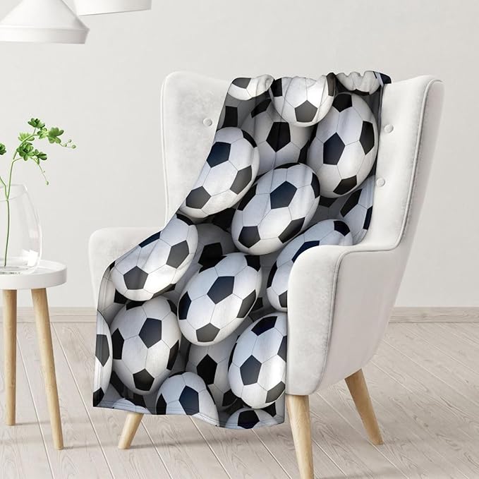 Soccer Throw Blanket - Soft, Fuzzy & Warm - 40x50 Inches Crib Size Blanket for Couch, Office - White Cute Throw Gift for Girls, Boys