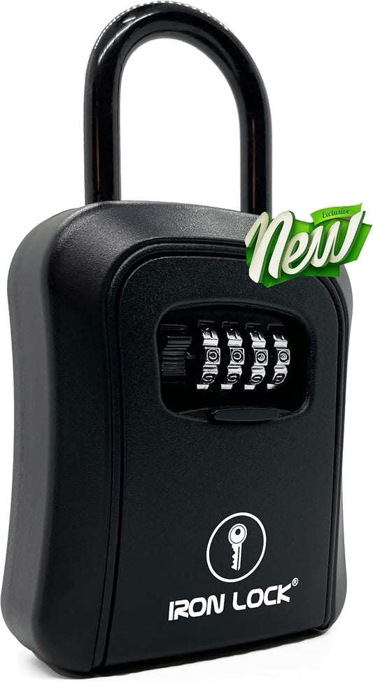 Iron Lock® Portable Key Lock Box and Wall Mounted with Removable Shackle Indoor Outdoor Waterproof 4 Digit Combination with Resettable Code with A B Switch Key Lockbox for Outside (Medium, Black)