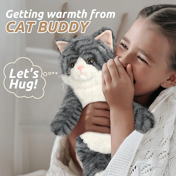 2Pcs Cat Stuffed Animals, Microwavable Stuffed Animal Adorable Fluffy Tabby Cat Plush for Warmth, Heatable Coolable Lavender Scent Cat Plush Toys, Cute Soft Cat Plushies for Kids Adults Girl Boy Gifts