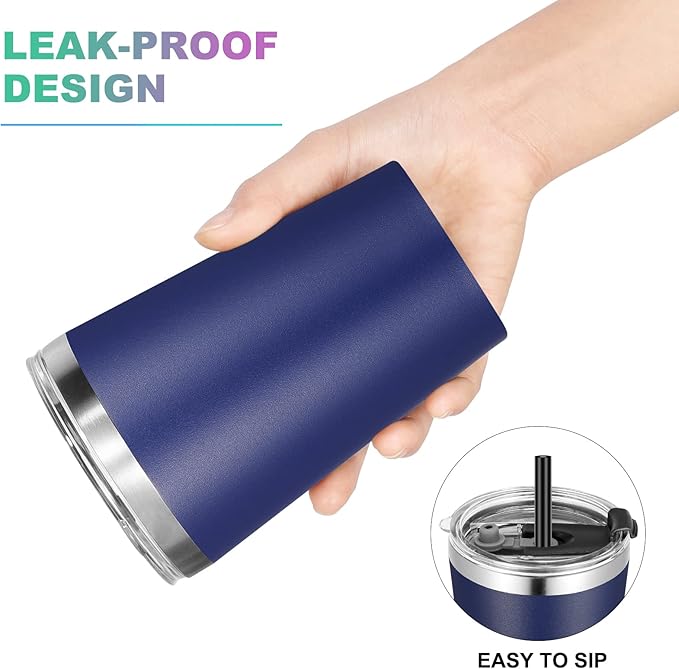 VEGOND 12oz Tumbler Stainless Steel Tumbler bulk Vacuum Insulated Double Wall Travel Tumbler with Lid and Straw Reusable Tumbler, Navy blue 6 Pack