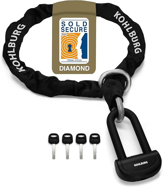 13 lbs Massive Motorcycle Security Chain Lock - 5 ft Long with Our Highest German Security Level 10plus of 10 - Heavy Duty Steel Chain 0.5" - Anti Theft Lock for Motorcycle Scooter & Ebike