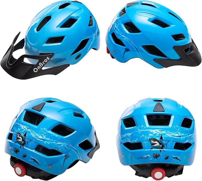 OnBros Kids Bike Helmet - Bike Helmets for 5-14 Boys or Girls with Visor, Children Bicycle Helmet for Skateboard Mountain Scooter Road Cycling, Lightweight and Adjustable 50-57CM