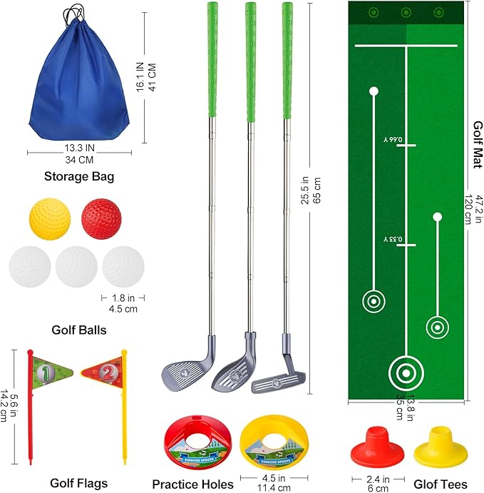 Liberry Toddler Golf Set for 3 4 5 6 Years Old Boys Girls, Adjustable Kids Golf Clubs Set with Putting Mat & Storage Bag, Outdoor Indoor Sports Toys Christmas Birthday Gifts