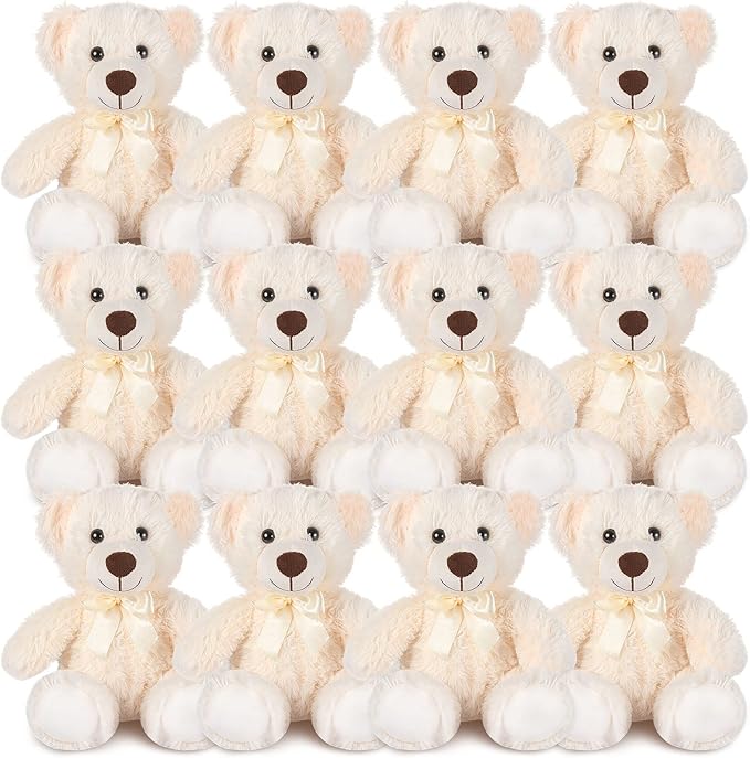 Zhanmai 12 Pcs 14 Inch Bear Stuffed Animal Bulk Operation 2025 Graduation Gifts Bulk Plush Stuffed Bear for Bridal Anniversary Shower Gifts(White)