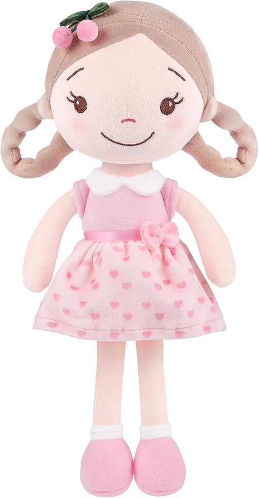 GAGAKU Soft Plush Baby Doll for Girls (12") - My First Baby Doll Gift for Girls, Toddlers & Infants, Machine Washable Rag Doll Toy - Cherry Girl