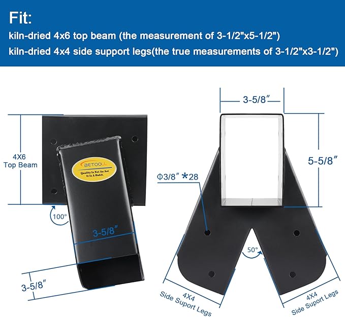 BETOOL Swing Set Brackets - 2pcs A Frame Swing Bracket Hardware with All Mounting Accessories (Black)