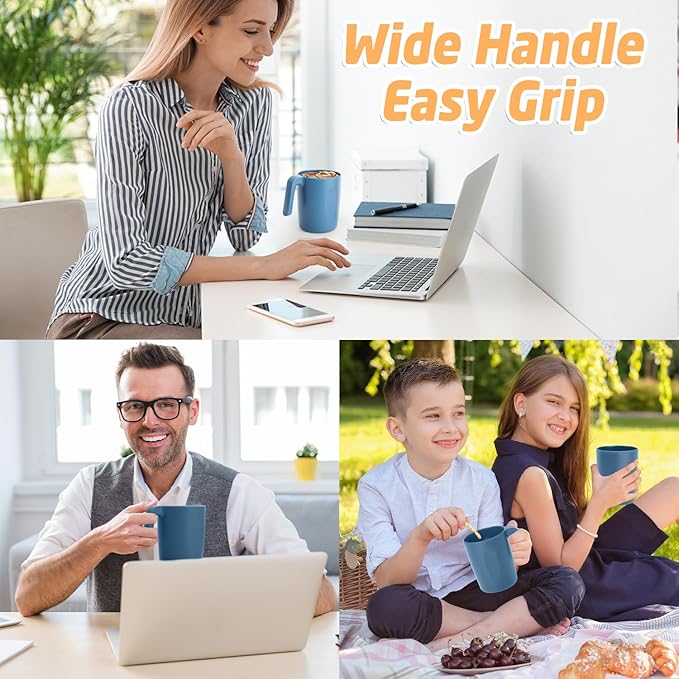 Wheat Straw Coffee Mugs 16 oz, Drinking Cups Set of 6, Plastic Mugs With Handle Unbreakable Coffee Cups, Microwave and Dishwasher Safe Tea Cups for Kitchen, Camping, RV - Blue