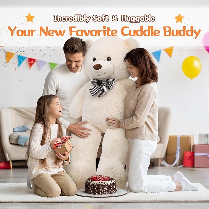 MorisMos Bow Tie Giant Teddy Bear, 55inch Large Big Teddy Bear Plush, Lifesize Stuffed Animals for Girlfriend, Boyfriend, White